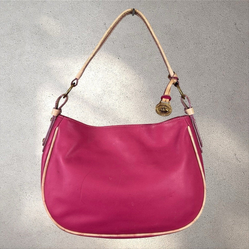 Vtg Y2K Brahmin Leather Shoulder Bag Pink Ivory